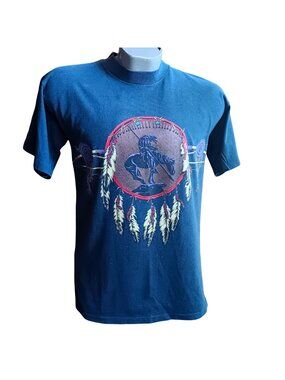 Vintage T-Shirt Medium End of The Trail Native American Horseman 1990's Miller